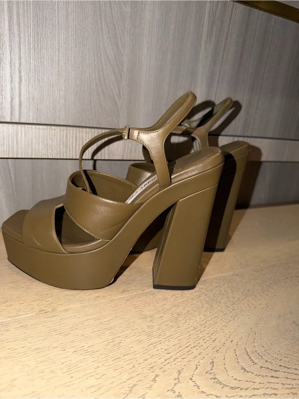 Jimmy Choo Olive Green Leather Platform Sandals
